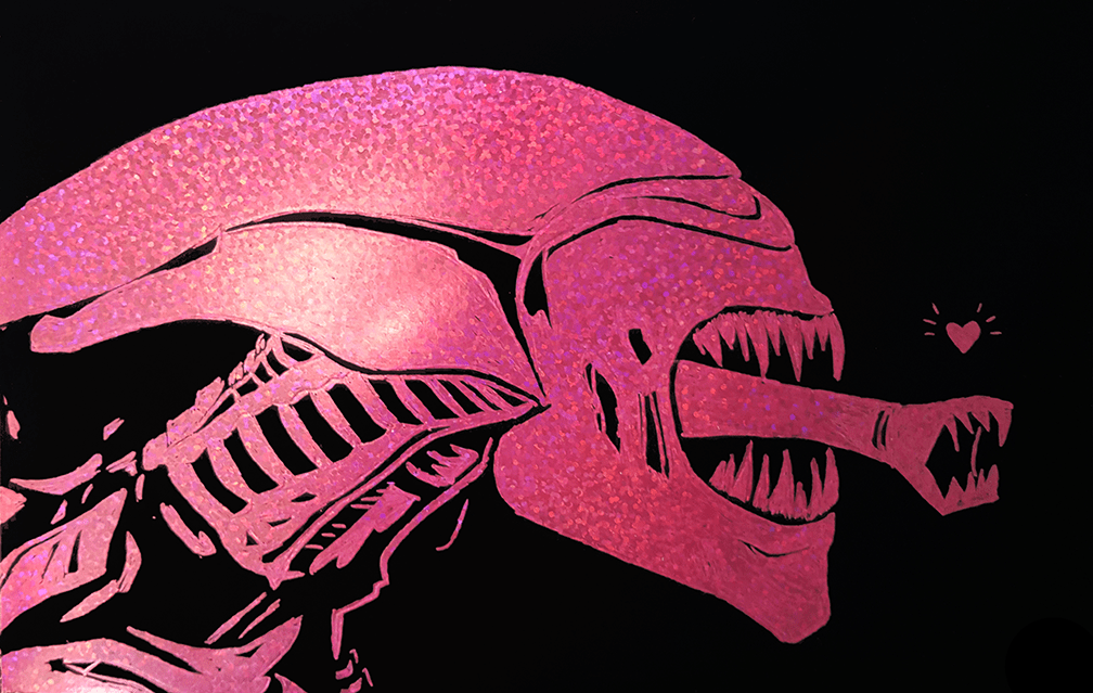 Xenomorph in Love, scratchboard